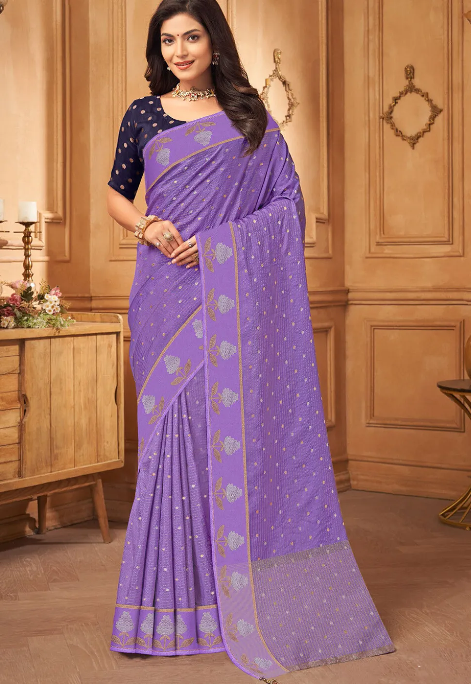 Woven Art Silk Saree in Purple
