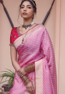 Woven Art Silk Saree in Pink
