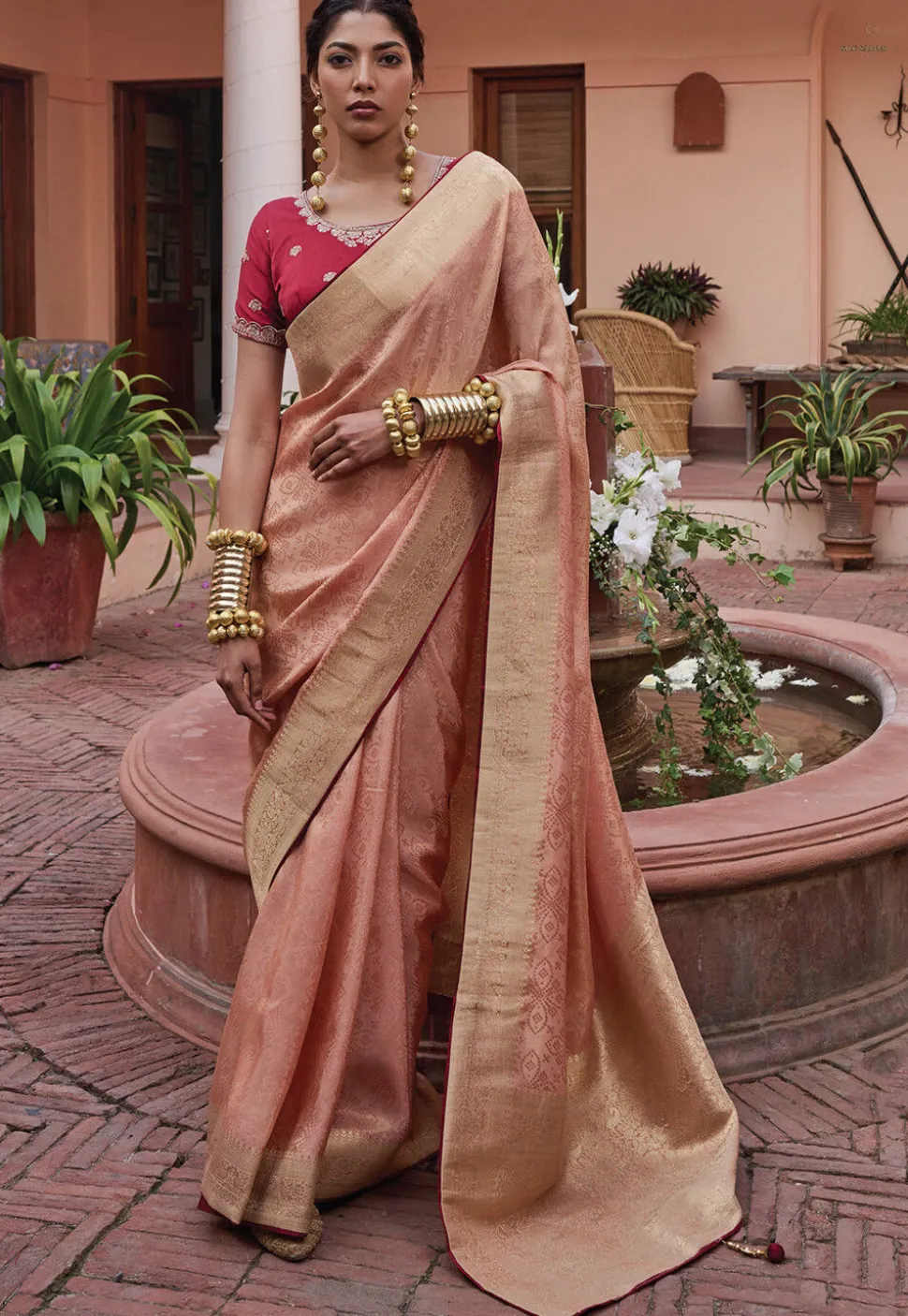 Woven Art Silk Saree in Peach