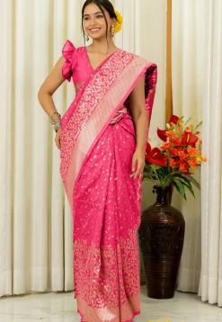 Woven Art Silk Saree in Pink