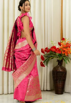 Woven Art Silk Saree in Pink