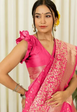 Woven Art Silk Saree in Pink
