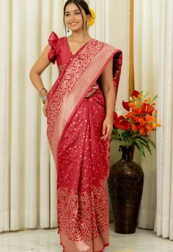 Woven Art Silk Saree in Red
