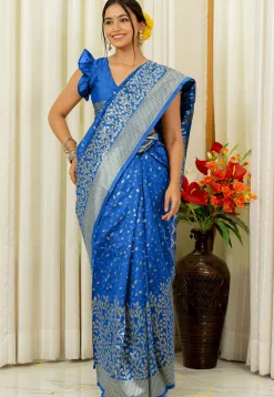 Woven Art Silk Saree in Royal Blue
