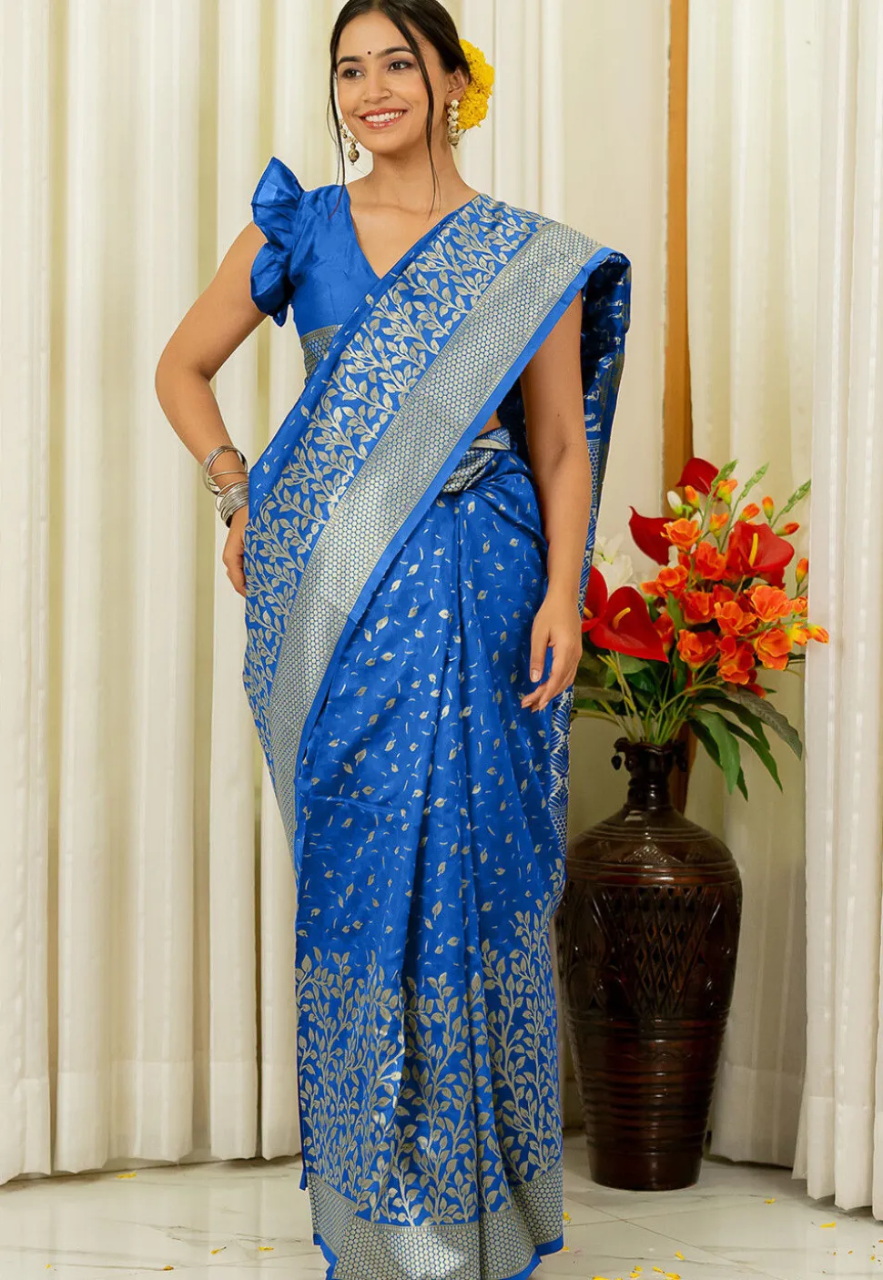 Woven Art Silk Saree in Royal Blue