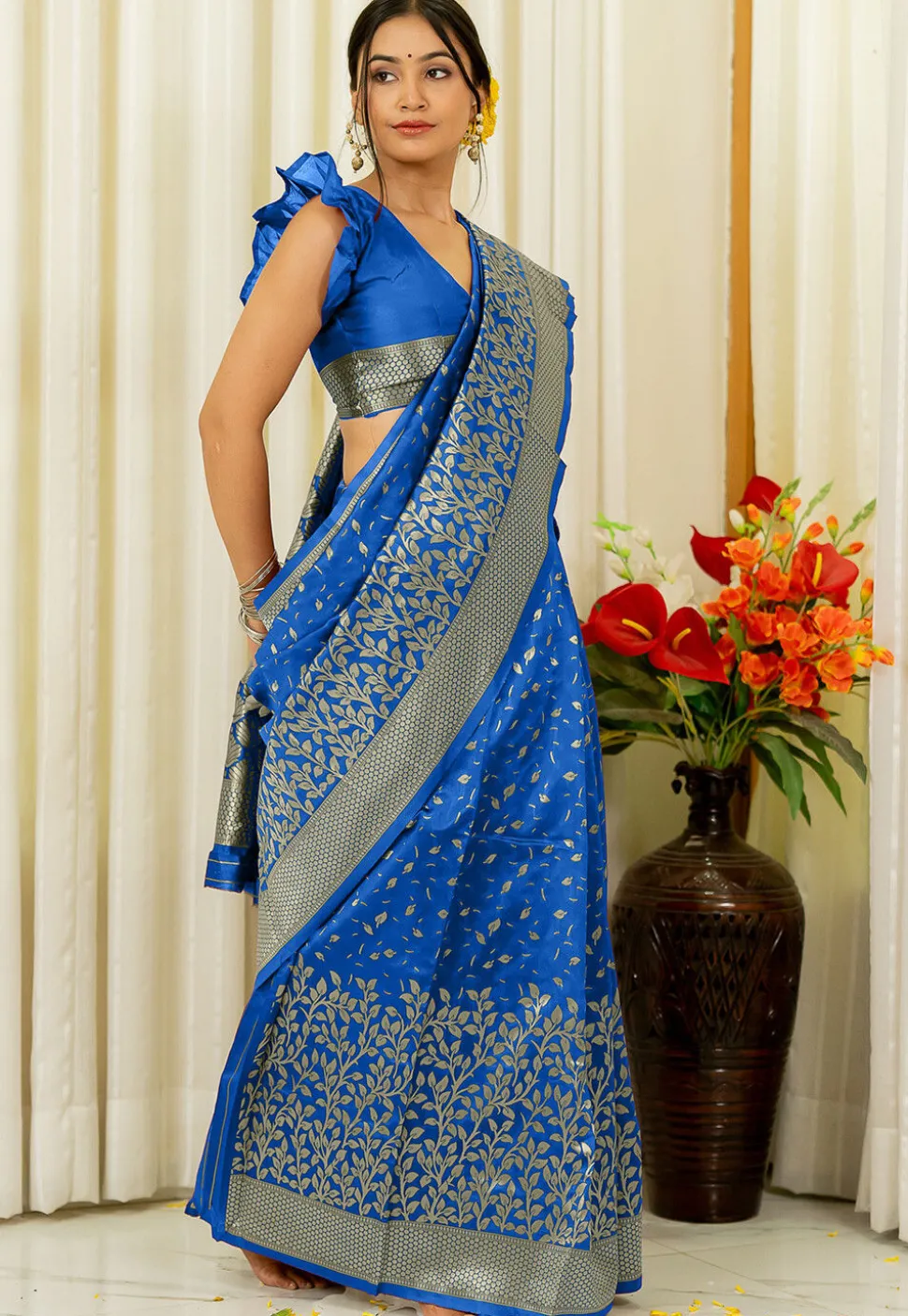 Woven Art Silk Saree in Royal Blue