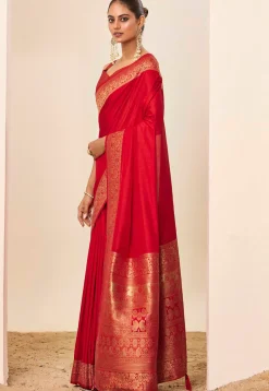 Woven Art Silk Saree in Red