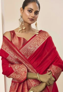 Woven Art Silk Saree in Red