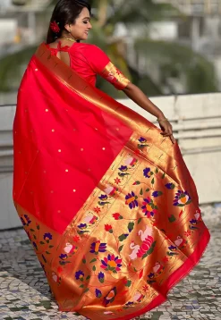 Woven Art Silk Saree in Red