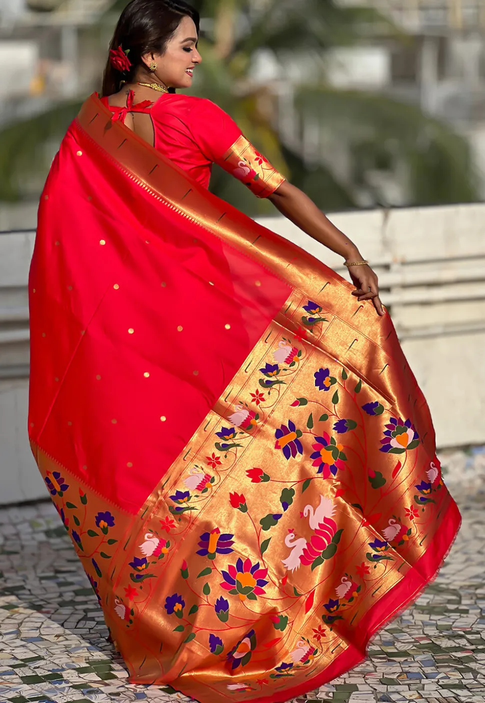 Woven Art Silk Saree in Red