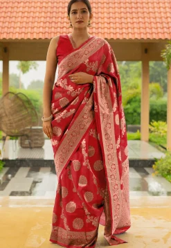 Woven Art Silk Saree in Red