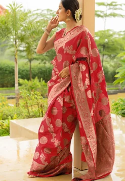 Woven Art Silk Saree in Red