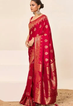 Woven Art Silk Saree in Red