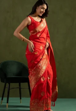 Woven Art Silk Saree in Red