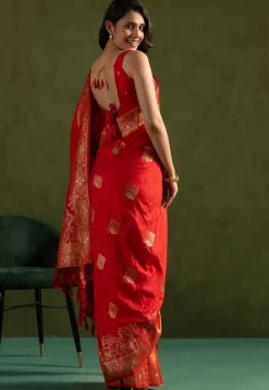 Woven Art Silk Saree in Red
