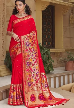 Woven Art Silk Saree in Red