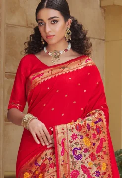 Woven Art Silk Saree in Red