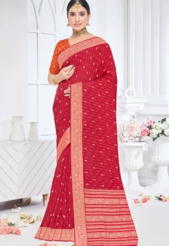 Woven Art Silk Saree in Red