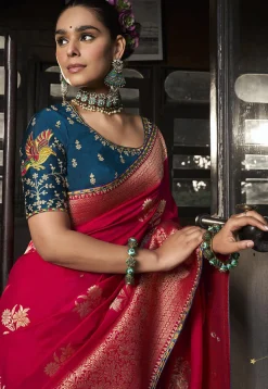 Woven Art Silk Saree in Red