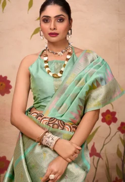 Woven Art Silk Saree in Sea Green