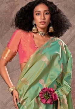 Woven Art Silk Saree in Sea Green