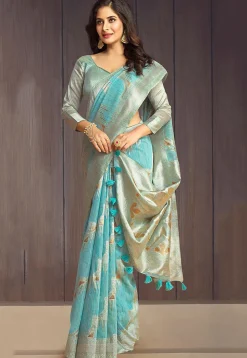 Woven Art Silk Saree in Sky Blue