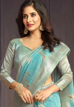 Woven Art Silk Saree in Sky Blue