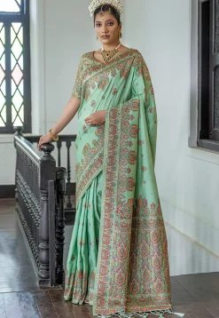 Woven Art Silk Saree in Sea Green