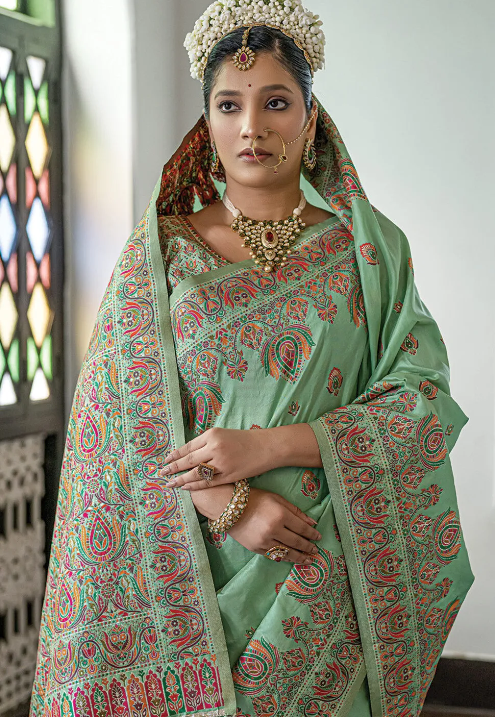 Woven Art Silk Saree in Sea Green