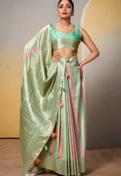 Woven Art Silk Saree in Sea Green and Multicolor