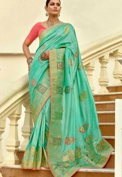 Woven Art Silk Saree in Sea Green