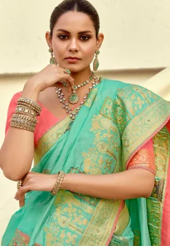 Woven Art Silk Saree in Sea Green