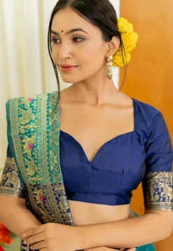 Woven Art Silk Saree in Teal Blue