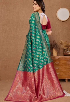Woven Art Silk Saree in Teal Green