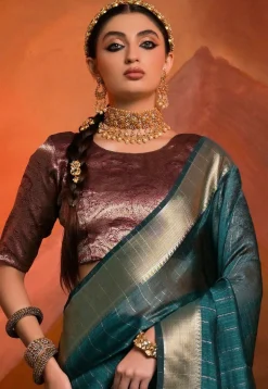Woven Art Silk Saree in Teal Blue