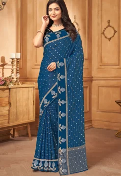 Woven Art Silk Saree in Teal Blue
