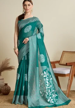 Woven Art Silk Saree in Teal Green