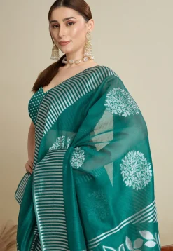 Woven Art Silk Saree in Teal Green