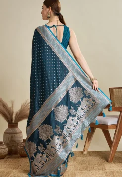 Woven Art Silk Saree in Teal Blue