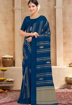 Woven Art Silk Saree in Teal Blue