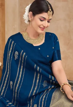 Woven Art Silk Saree in Teal Blue
