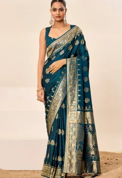 Woven Art Silk Saree in Teal Blue