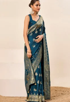 Woven Art Silk Saree in Teal Blue