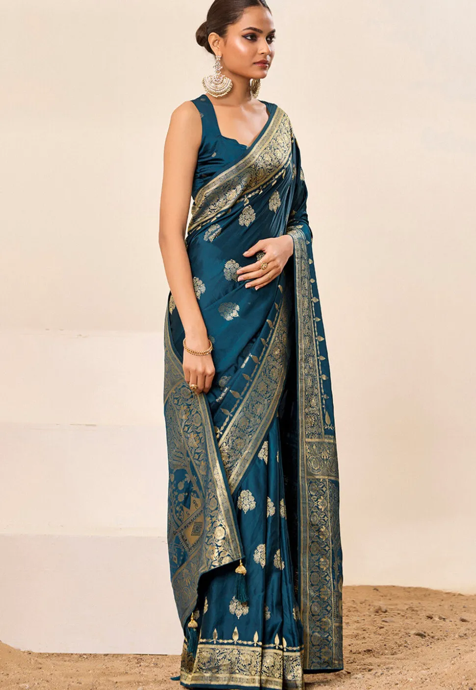 Woven Art Silk Saree in Teal Blue