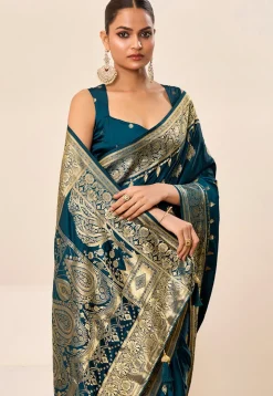 Woven Art Silk Saree in Teal Blue