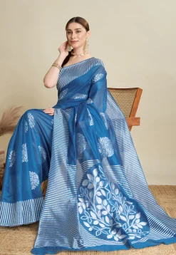 Woven Art Silk Saree in Teal Blue