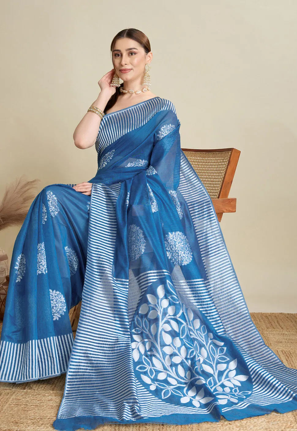 Woven Art Silk Saree in Teal Blue