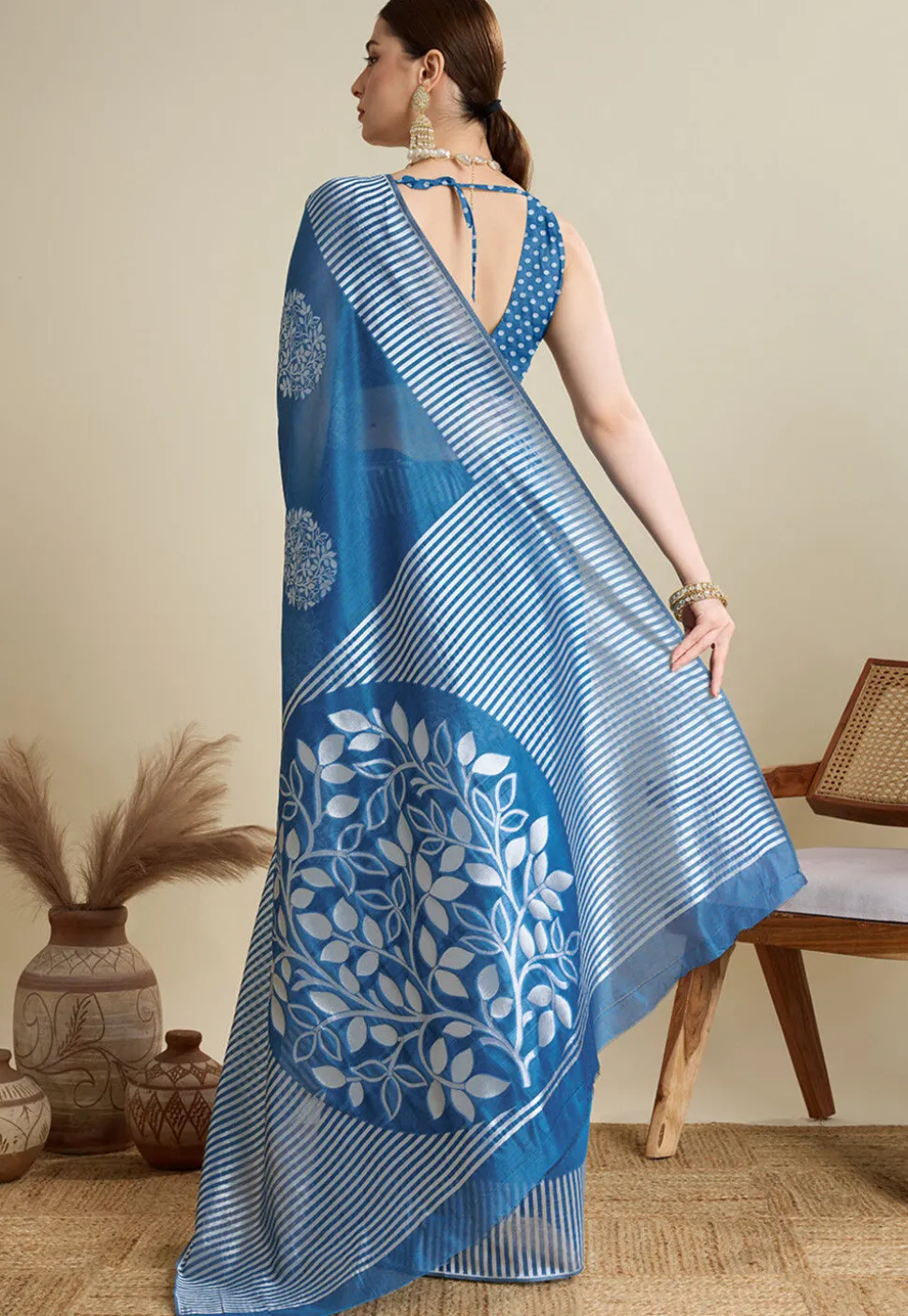 Woven Art Silk Saree in Teal Blue