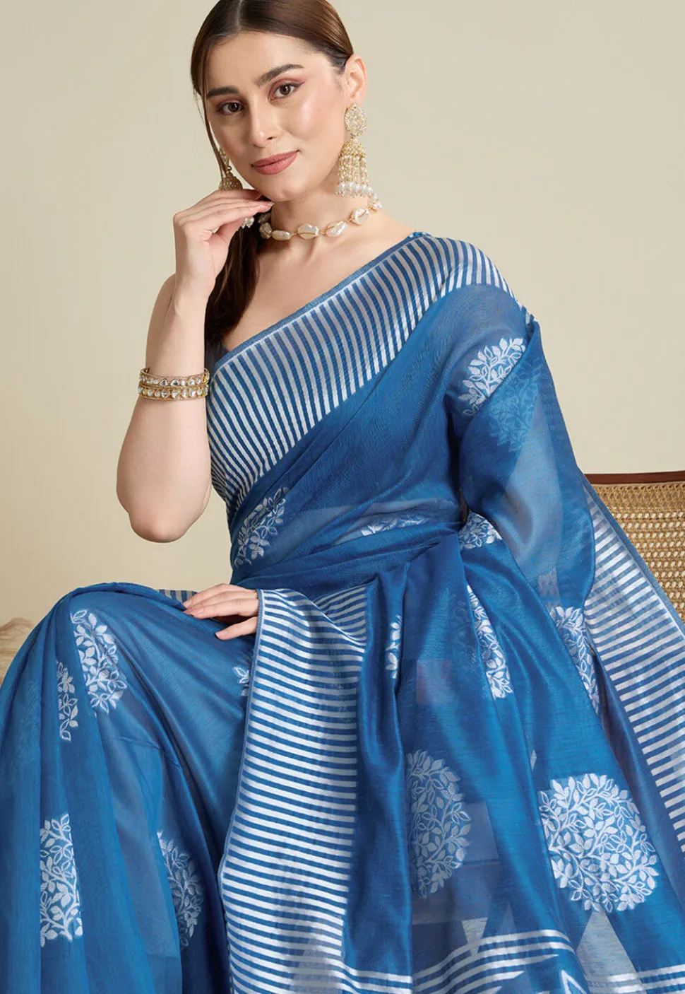 Woven Art Silk Saree in Teal Blue
