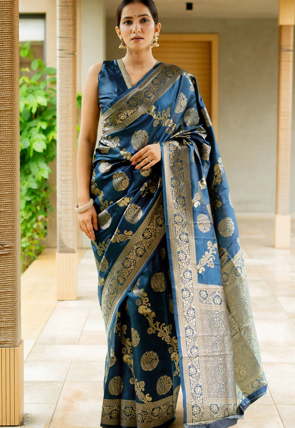 Woven Art Silk Saree in Teal Blue